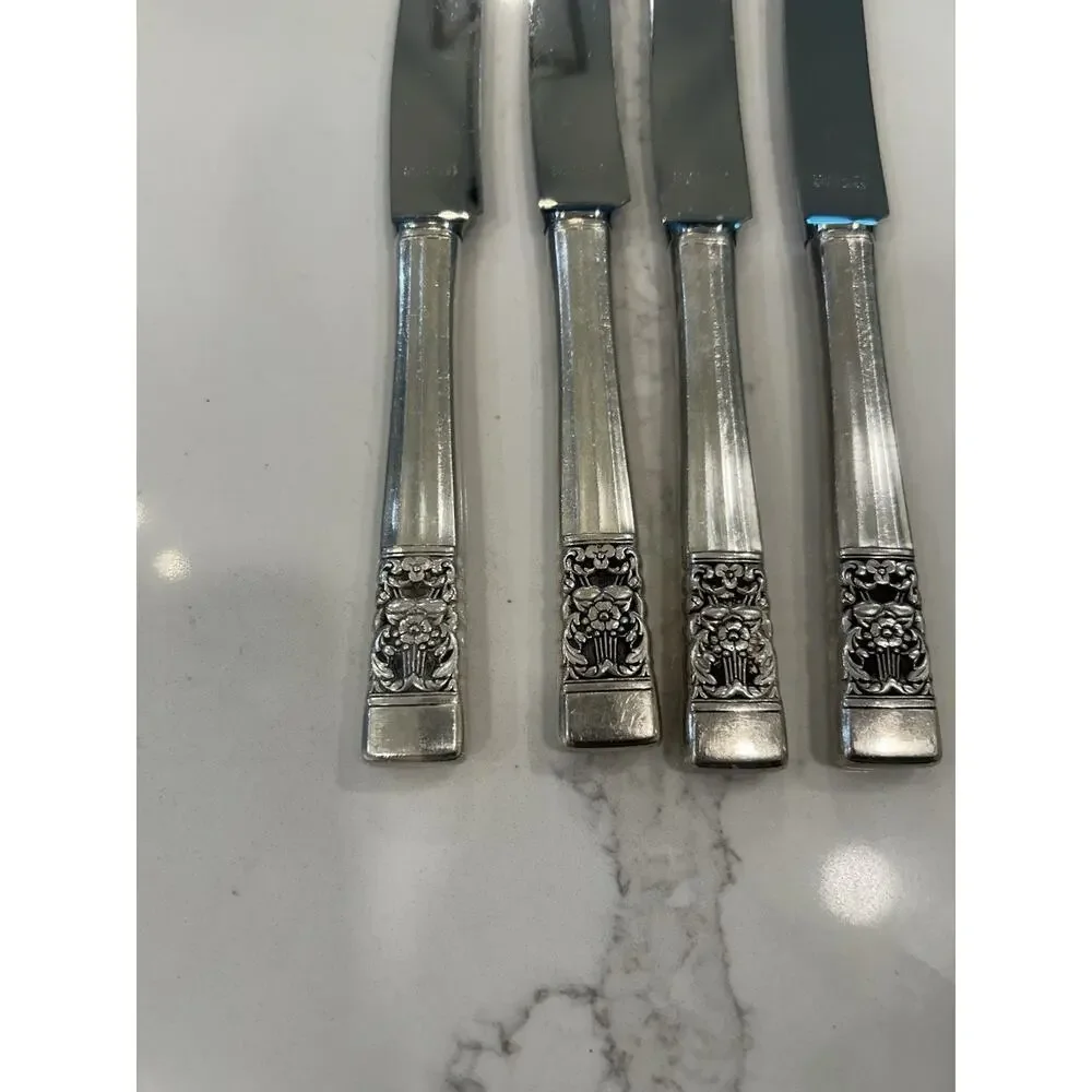 Vtg Set‎ Of 4 Oneida Community CORONATION 9.5” Dinner Knives Silverplate 1936